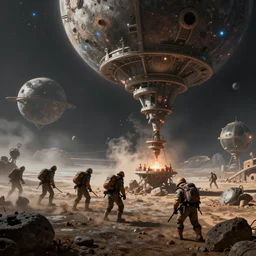 space miners drilling on a strange planet, fantasy art, matte painting