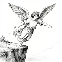 guardian angel protecting man falling from a cliff, detailed intricate ink illustration, happy atmosphere, detailed illustration, hd, 4k, digital art, overdetailed art, by greg rutkowski, by loish, complementing colors, Trending on artstation, movie poster style