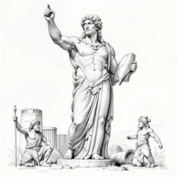 line drawing the colossus of rhodes, bernie wrightson extremely detailed, artstation