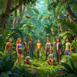 jungle by beeple artgerm, gonsalves, amanda sage, bauhaus, pennington, bernardi, kinkade, elson, mcquarrie, lacoste, rhads, syd mead, masson, frank stella, zeitguist, reinaldo, pedro conti, dalmiro buigues, de souza, 3 d artist, cgi, surrealism,