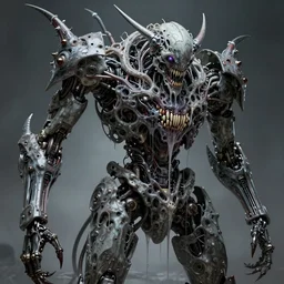 dreamland of chinese, ghost, sharp, slender and densely arranged teeth, dystopian, cyberpunk, nanotech demonic monster, horror, mecha, ominous, flowing mucus, intricate, studio, art by anthony macbain + greg rutkowski + alphonse mucha, concept art, 4 k, sharp focus