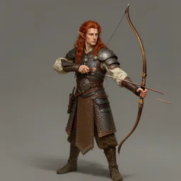 archer with long red hair, wearing elven tribal ornamented armor, by beksinski, the hobbit elf concept art, ruan jia