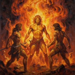 the god of fire and brimstone. painting by caelan stokkermans and denys tsiperko