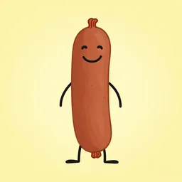 a stick figure of sausage with a smiley face and yellow background