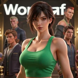 worksafe. insanely detailed. by wlop, ilya kuvshinov, krenz cushart, greg rutkowski, pixiv. zbrush sculpt, octane, maya, houdini, vfx. closeup gorgeous attractive young curvy anime girl with an athletic feminine body in a green tank top, in luxury advertisement. cinematic dramatic atmosphere, sharp focus, volumetric lighting