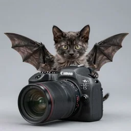 a bat kitten with wings, Canon EOS R3, telephoto, very detailed, 4k