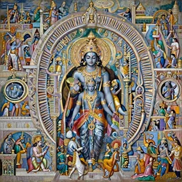 the epic scene from Hindu heaven in Ayodhya from Ramayan, by Canaletto, by Bruce Pennington, by Ambrosius Benson, by Paul Lehr, masterpiece, oil on canvas, trending on artstation, top on pixiv, cinematic composition, dramatic scene, beautiful lighting, sharp, high details, astrophotography, no frames, 8K