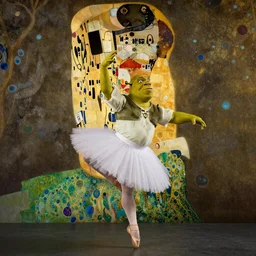 shrek doing ballet, painting, style of klimt, 4k, unreal engine, artstation