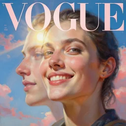 3 d, sci - fi, close - up, morning, smiling fashion model face, sun, cinematic, light red clouds, sun rays, vogue cover style, poster art, blue mood, realistic painting, intricate oil painting, high detail illustration, figurative art, multiple exposure, poster art, by tooth wu and wlop and beeple and greg rutkowski