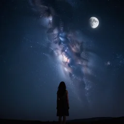 girl, beautiful starry sky, moon, galaxy, stars, beauty, scenery, milky way, light, night, adorable photography, cinematic