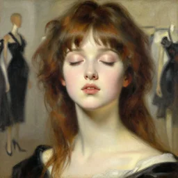 a high fashion studio detailed portrait of am anime girl, eyes closed, painting by gaston bussiere, craig mullins, j. c. leyendecker