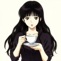 junji ito drawing of rina holding a teacup