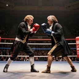 mozart and bach boxing in an arena