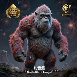 fantasy art hyper photorealistic ai created interesting bizarre yeti looking at a fractal fantastic art award winning best ultra detailed image magnificent