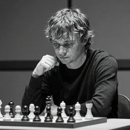 Magnus Carlsen as Gigachad, black and white