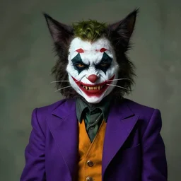 a evil cat with the joker from batman