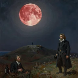 a painting of reed hill under blood moon, eerie, by john atkinson grimshaw and caspar david friedrich, acrylic art, artstation hd