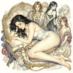 beautiful insanely intricate watercolor illustration of eva green laying about deep in thoughtby william turner art, by greg rutkowski, by james jean, by rossdraws, by frank franzzeta, by sakimichan, trending on artstation, insanely detailed, masterpiece,