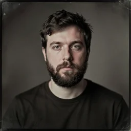Thom Yorke, with a beard and a black shirt, a computer rendering by Martin Schoeller, cgsociety, de stijl, tintype photograph, studio portrait, calotype