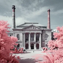 a beautiful detailed rendering of nature city athenaeum industrial architecture by georges seurat, infrared, archdaily, wallpaper, highly detailed, trending on artstation.