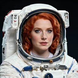 epic professional digital corporate headshot art of attractive redhead astronaut, 4 5 mm lens, facing front, by neal adams and joelle jones, maya render, wlop, epic, much wow, much detail, gorgeous, detailed, cinematic, masterpiece