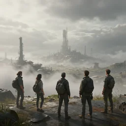 oppressive windswept vista overlooking distant futuristic smoggy industrial area. jasmin habezai - fekri, anton fadeev, tony zhou shuo, greg rutkowski, unreal engine 5