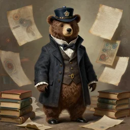 anthropomorphic art of a detective bear in tardis, victorian inspired clothing by artgerm, victo ngai, ryohei hase, artstation. fractal papersand books. highly detailed digital painting, smooth, global illumination, fantasy art by greg rutkowsky, karl spitzweg