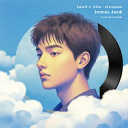 “head in the clouds, colored album art, dotwork in the style of James Jean”