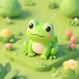 a cute little frog sitting in an isometric garden, trending on artstation, 3d render,