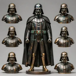 detailed photo of an old bronze patina statue of dark vador, full body portrait, various pose, photorealism, intricate detail, museum diffuse lighting