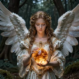 a masterpiece ultrarealistic ultradetailed portrait of incredibly beautiful angel princess with amber orb of power. baroque renaissance girl in the night forest. medium shot, intricate, elegant, highly detailed. by stanley artgerm lau, wlop, rossdraws, james jean, andrei riabovitchev, marc simonetti, yoshitaka amano. background by james jean, light by julie bell, porcelain skin. global illumination. vfx