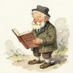 a muted color watercolor sketch of a little person story book character by Jean-Baptiste Monge of an old man in the style of by Jean-Baptiste Monge that looks like its by Jean-Baptiste Monge and refencing Jean-Baptiste Monge