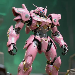 hyperrealistic hyperdetailed medieval mecha iridescent pink performing war concept art santiago caruso de chirico sharp very dramatic green light 8k low angle shallow depth of field