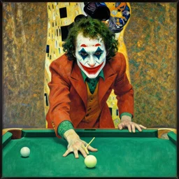 the joker playing pool by klimt, gustav, art nouveau, symbolism, portrait - 1 0 0 0