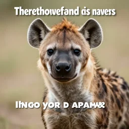 funny meme of a hyena, high quality, highly detailed, funny text, english, words, hd, clear text