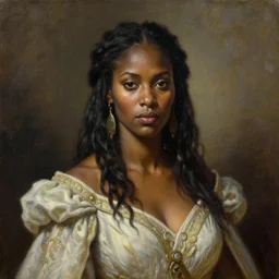 the portrait of oti mabuse as amazon warrior in an elegant dress by roberto ferri, fantasy, witcher, very detailed oil painting, masterpiece, 8 k, full face