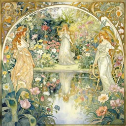 a beautifull intricate watercolour painting of a victorian garden with many flowers, reflexions, verry high details by william turner art, greg rutkowski and alphonse mucha, trending on artstation, very very detailed, masterpiece,