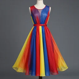 A beautiful dress colored (((red))), blue, yellow