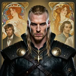 portrait of a handsome cyberpunk viking man, beautiful symmetrical face, fantasy, regal, by stanley artgerm lau, greg rutkowski, thomas kindkade, alphonse mucha, loish, norman rockwell.