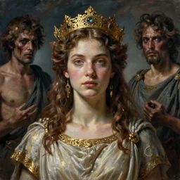 realistic portrait beautiful painting from scene in crow zero movie, when human is a greek gods. horror, created by thomas kinkade and gustave courbet.