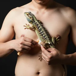 A man peeling off his revealing that he is a lizard