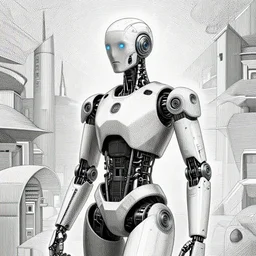 Geometrically surreal Artificial Intelligence Robot extremely high detail, photorealistic, intricate line drawings, dotart, album art in the style of James Jean