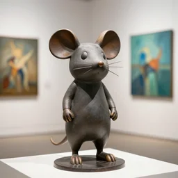 a statue of a mouse standing on two feet in the modern art gallery, professional photo, sigma 5 0 mm