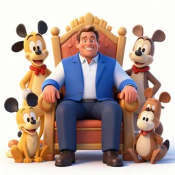 Ron DeSantis sitting on a throne surrounded by Disney characters