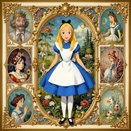 poster design of alice in wonderland, rococo and baroque style deco, 8 k, hd, trending on artstation, by moebius and artgrem, ross tran, by wally wood and studio ghibli, by ernst haeckel, highly detailed character portrait