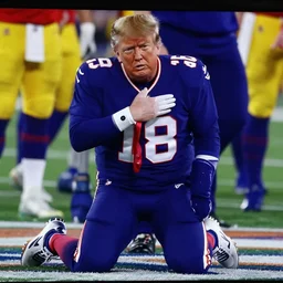 donald trump kneeling during the national anthem at the nfl superbowl. hd television footage. closeup