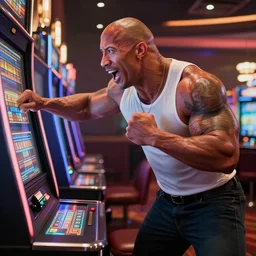 Dwayne Johnson losing all his money in the casino and raging by punching the machines by Greg Hildebrandt