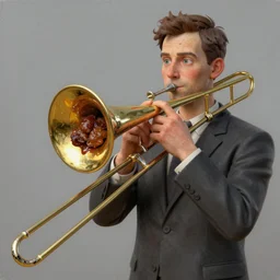 greasy meaty trombone, painting by Grant Wood, 3D rendering by Beeple