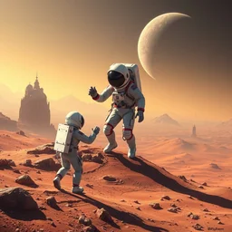 astronaut landing on mars, meeting an alien, art by artgerm