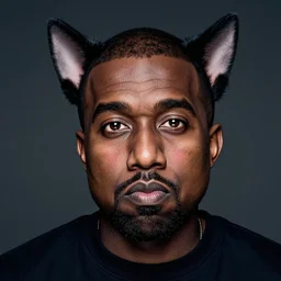 catboy kanye west with cat ears, very cute, blushing, portrait photography, studio lighting, sigma 8 5 mm